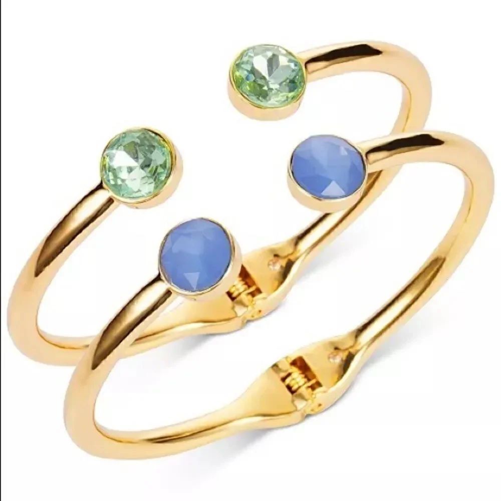 INC International Concepts Gold-Tone 2 Piece Set Stone Cuff Bracelets Blue Green